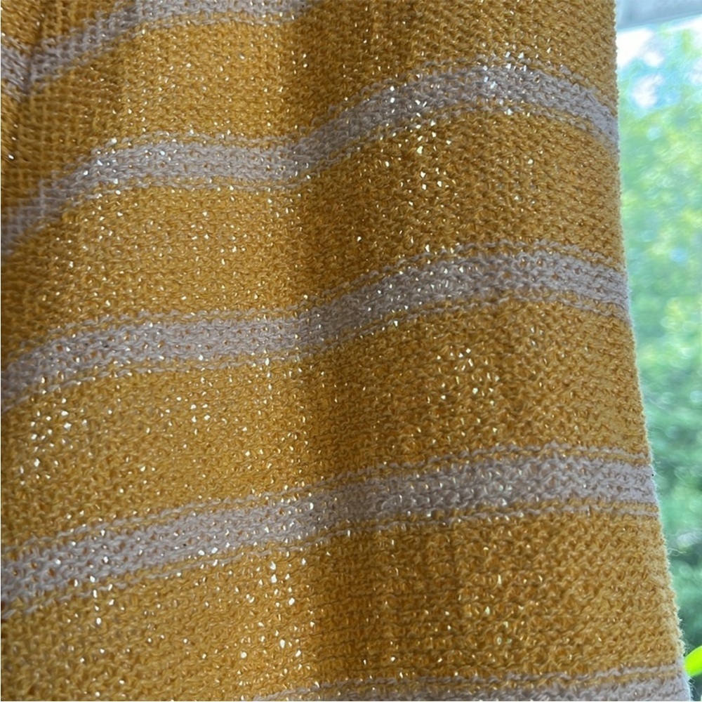 Zara Open Knit Striped Pants Yellow White Straight Leg Size Small - Picture 8 of 13